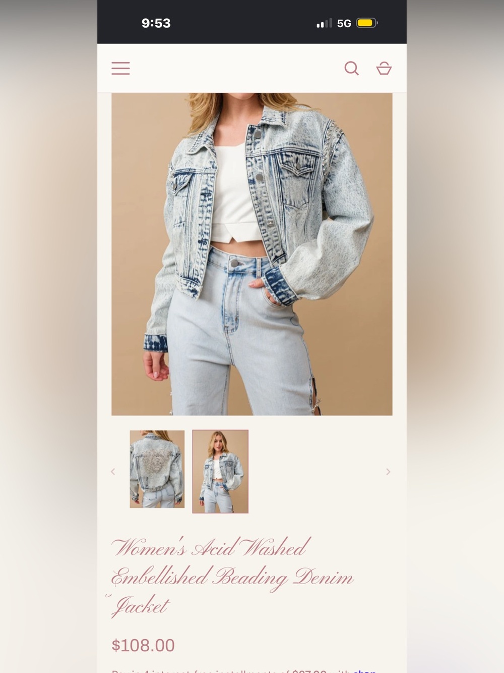 Acid Wash Embellished Denim Jacket — Light Blue